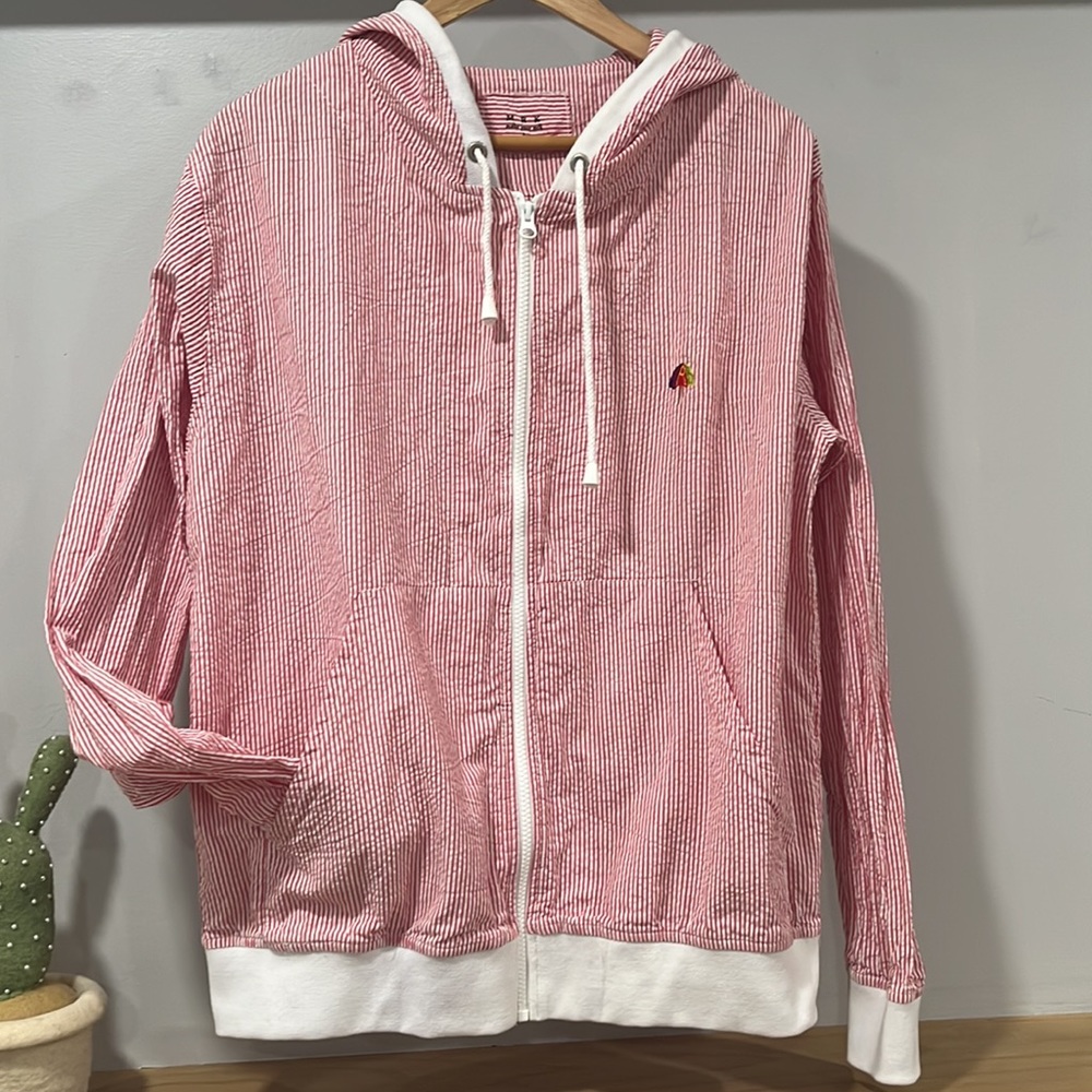 MRK Make Your MRK Seersucker Cotton Red/  White Striped Hoodie, Size L